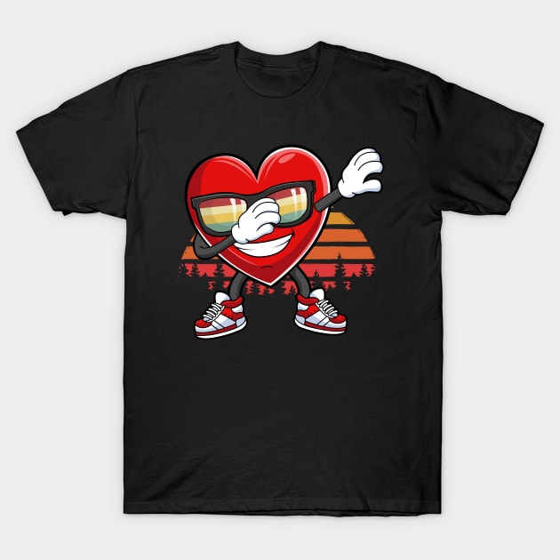 Retro Vintage Dabbing Heart Valentines Day Gift For Boys Kids T-Shirt by HCMGift